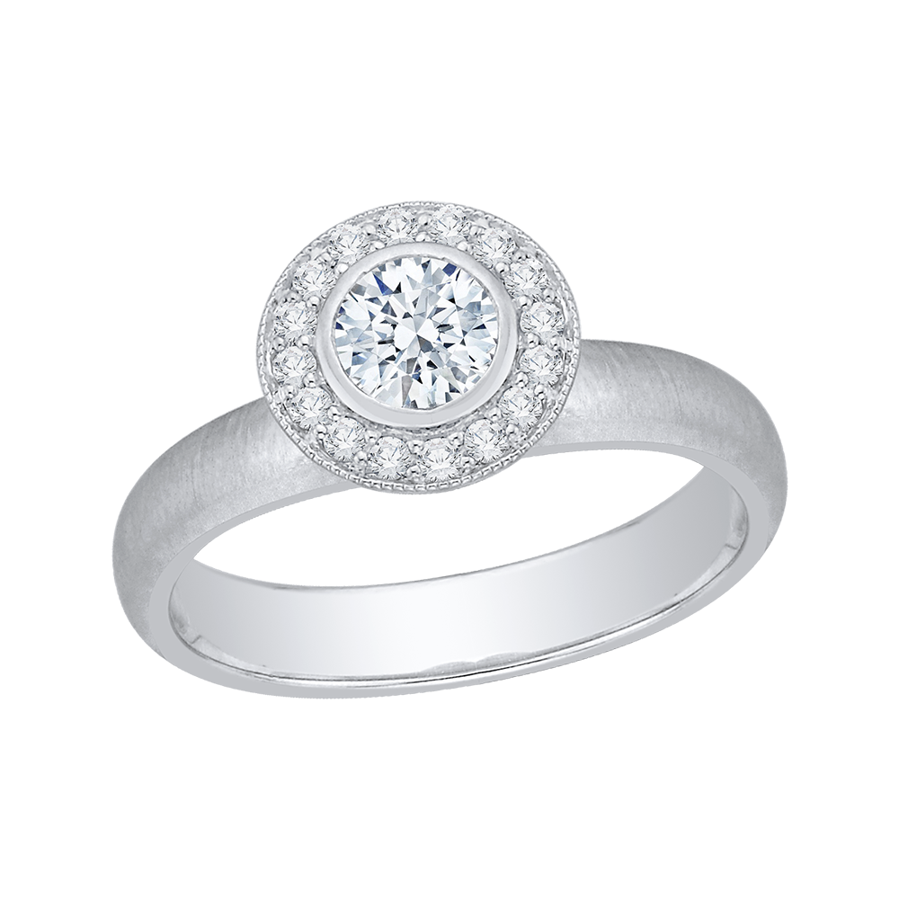 14K White Gold Round Diamond Halo Engagement Ring