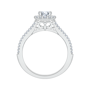 14K White Gold Round Diamond Halo Engagement Ring with Split Shank