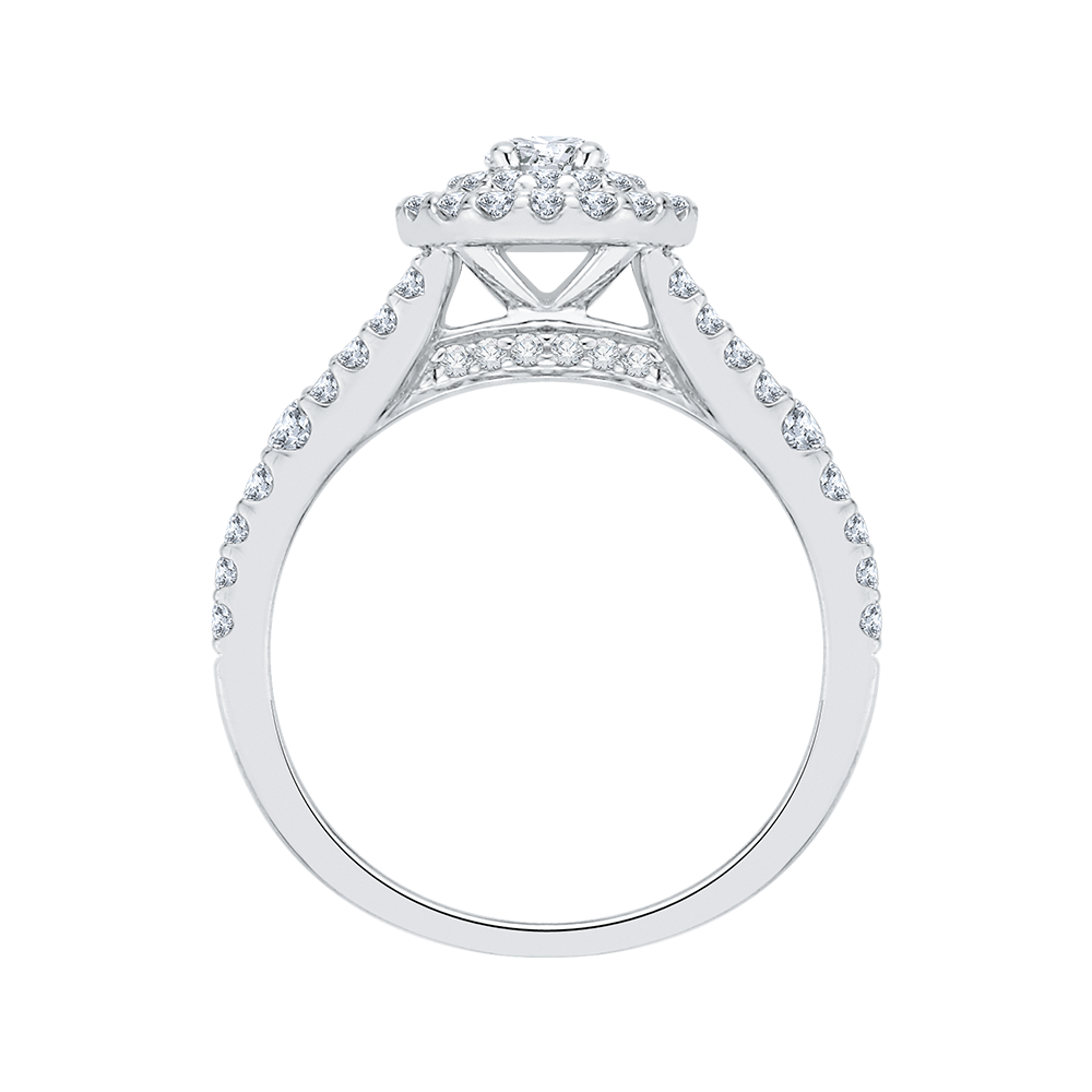 Round Cut Double Halo Diamond Engagement Ring In 14K White Gold with Split Shank