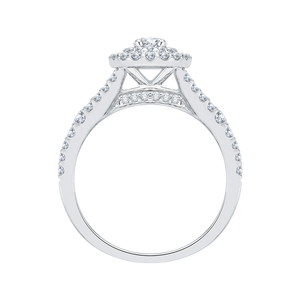 Round Cut Double Halo Diamond Engagement Ring In 14K White Gold with Split Shank