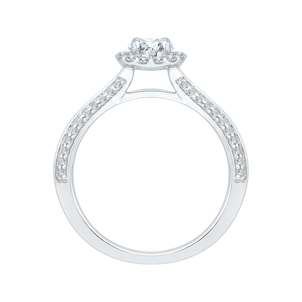 14K White Gold Round Cut Diamond Halo Cathedral Style Engagement Ring