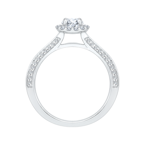 14K White Gold Round Cut Diamond Halo Cathedral Style Engagement Ring