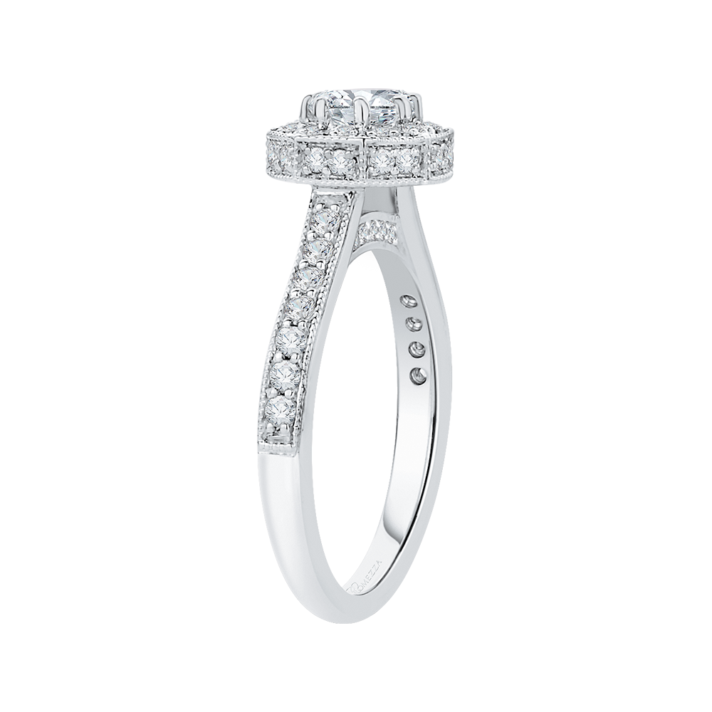 14K White Gold Round Diamond Octagon Shape Halo Engagement Ring