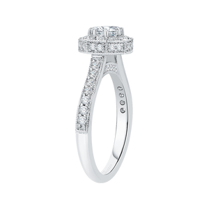 14K White Gold Round Diamond Octagon Shape Halo Engagement Ring