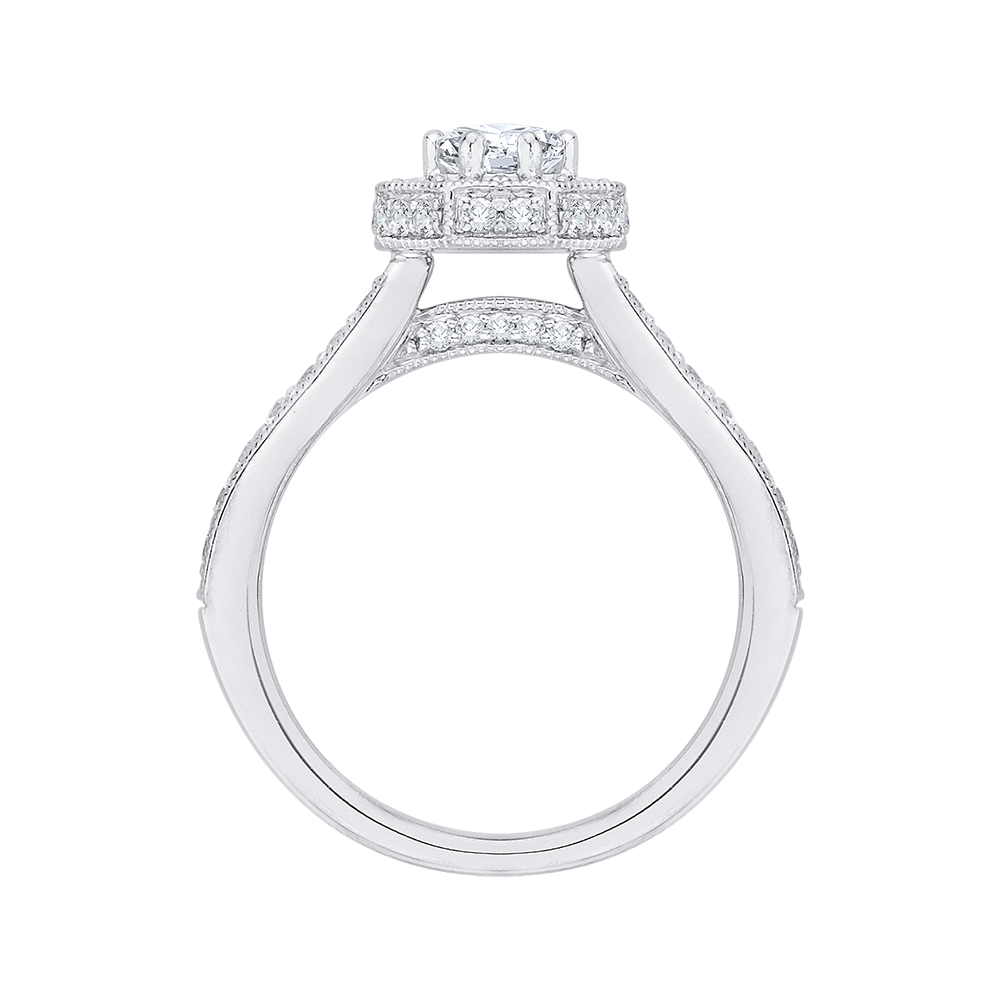 14K White Gold Round Diamond Octagon Shape Halo Engagement Ring