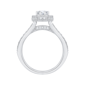 14K White Gold Round Diamond Octagon Shape Halo Engagement Ring