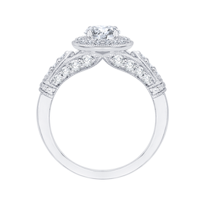 14K White Gold Round Diamond Halo Engagement Ring with Split Shank