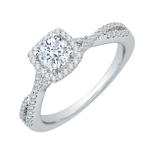 14K White Gold Round Diamond Halo Engagement Ring with Split Shank