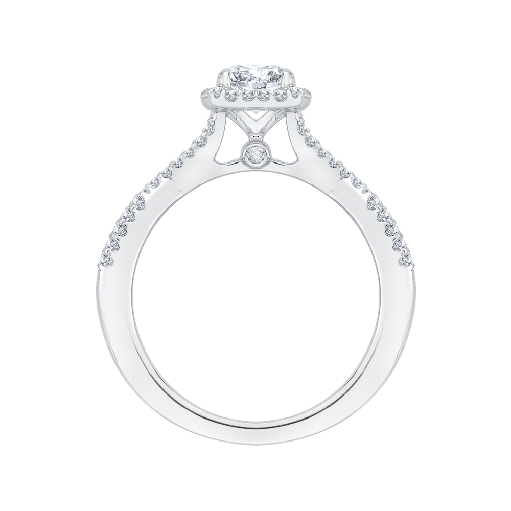 14K White Gold Round Diamond Halo Engagement Ring with Split Shank