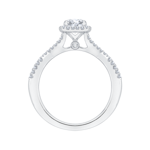 14K White Gold Round Diamond Halo Engagement Ring with Split Shank