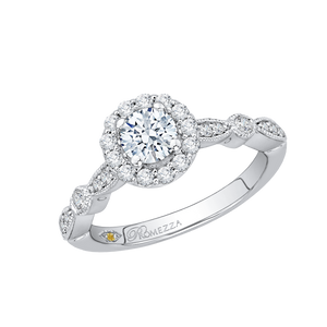 14K White Gold Round Cut Diamond Halo Engagement Ring