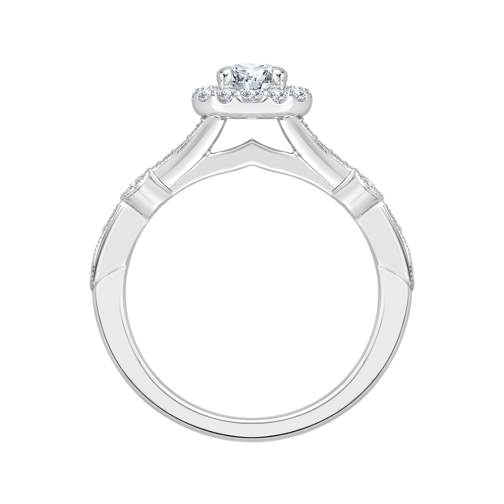 14K White Gold Round Cut Diamond Halo Engagement Ring