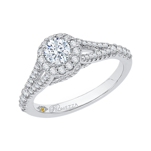 14K White Gold Round Diamond Halo Engagement Ring with Split Shank