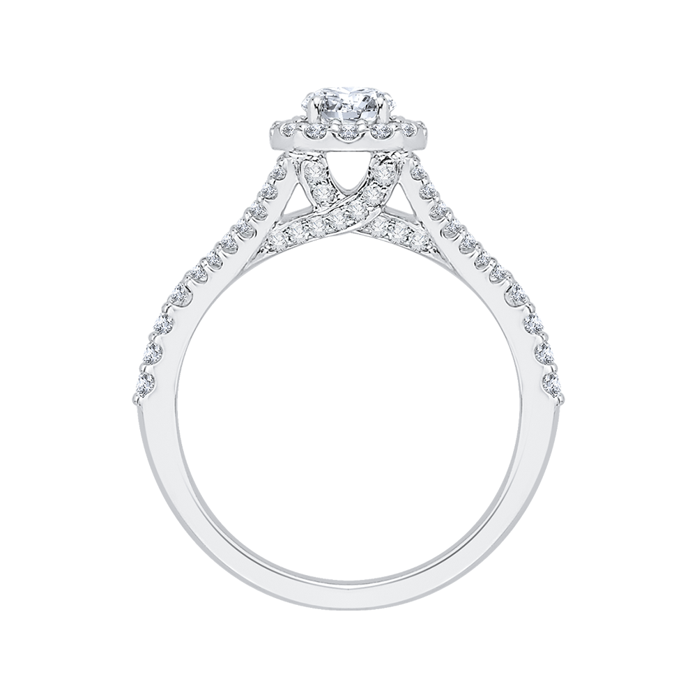 14K White Gold Round Diamond Halo Engagement Ring with Split Shank