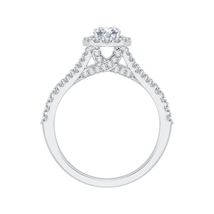 14K White Gold Round Diamond Halo Engagement Ring with Split Shank