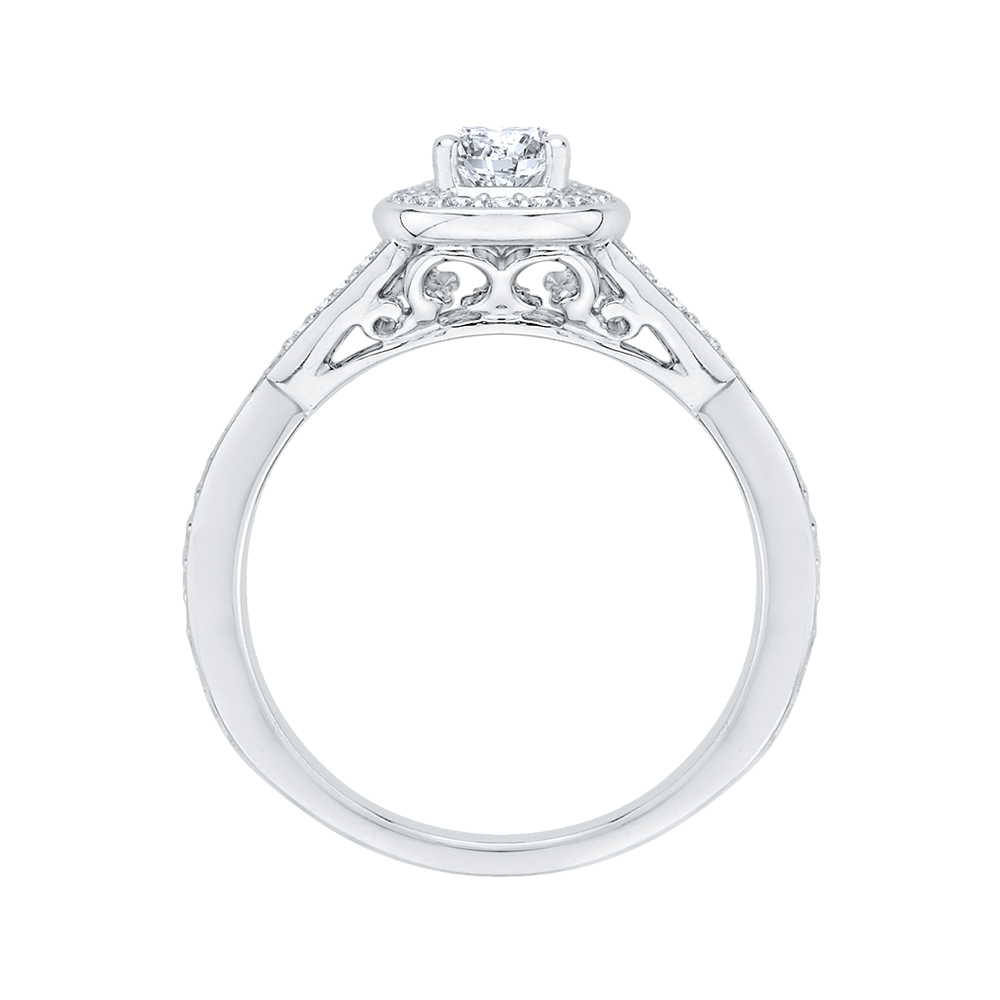 14K White Gold Round Diamond Halo Engagement Ring with Split Shank