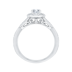 14K White Gold Round Diamond Halo Engagement Ring with Split Shank