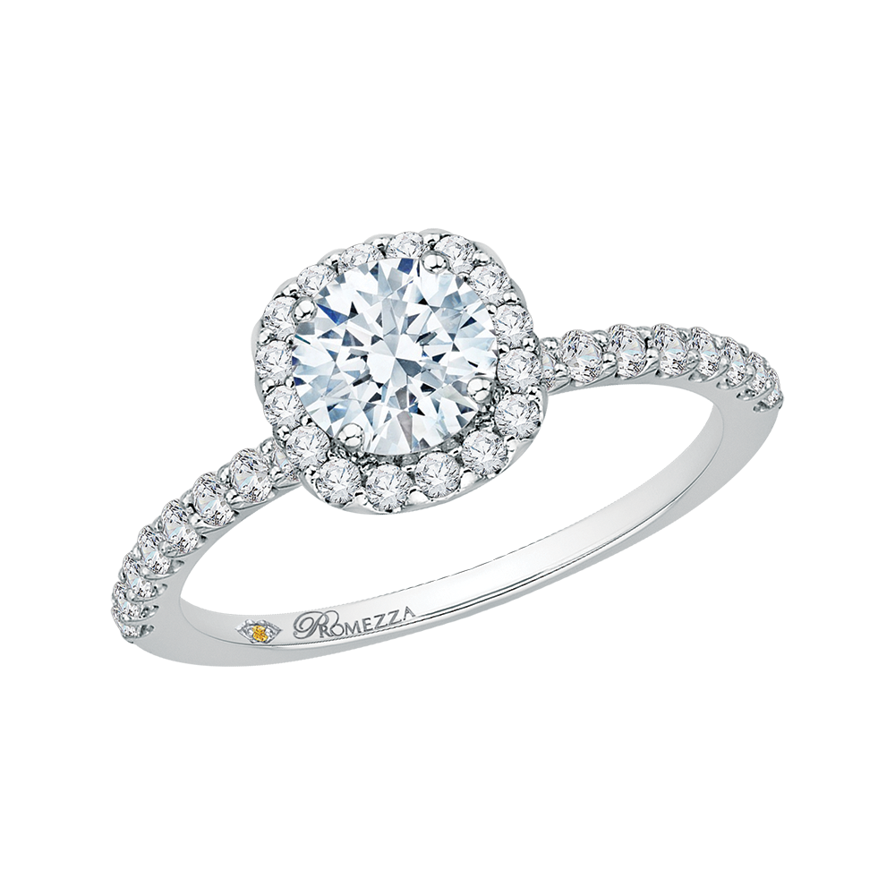 14K White Gold Round Diamond Halo Engagement Ring