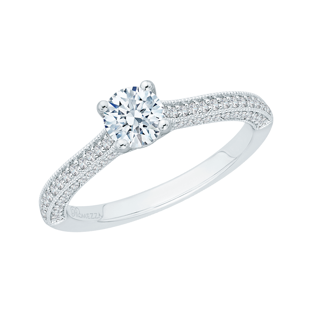 Round Diamond Cathedral Style Engagement Ring In 14K White Gold