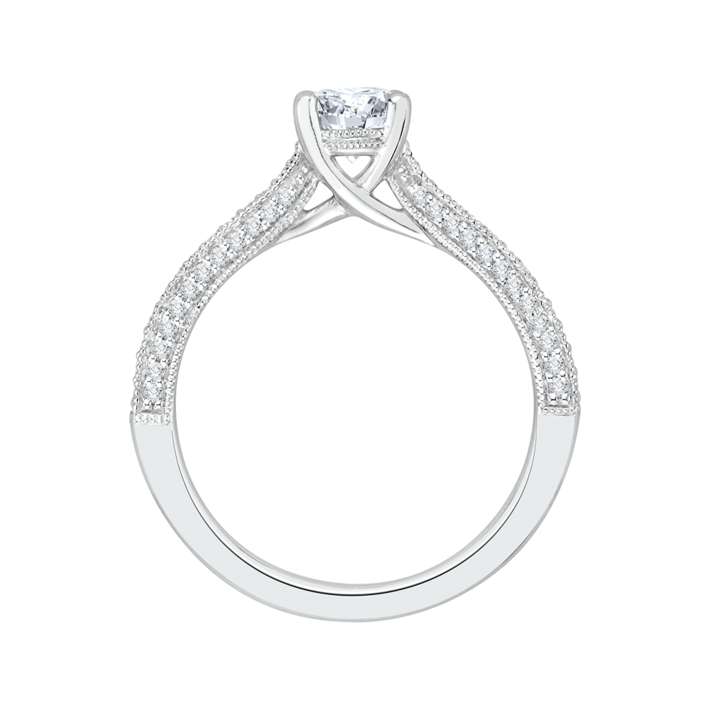 Round Diamond Cathedral Style Engagement Ring In 14K White Gold