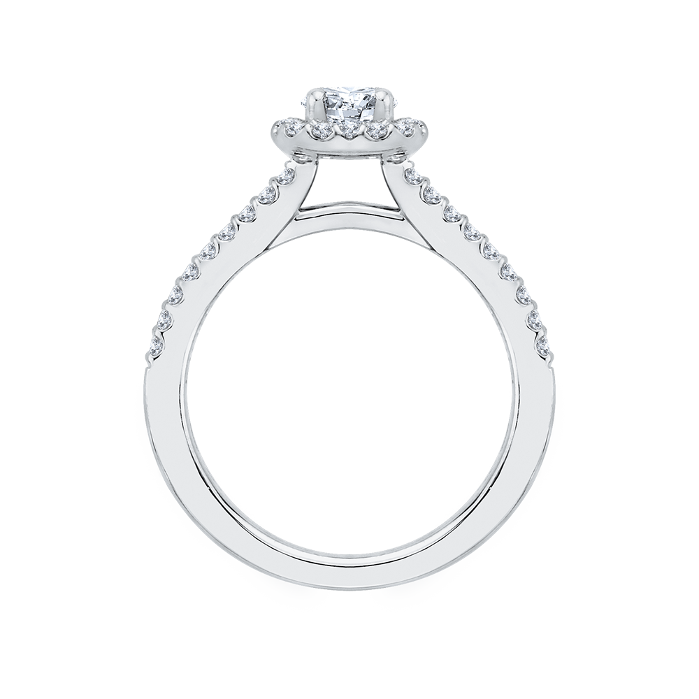 14K White Gold Split Shank Round Diamond Halo Engagement Ring