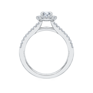 14K White Gold Split Shank Round Diamond Halo Engagement Ring