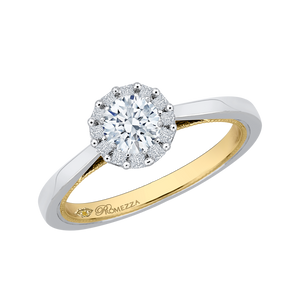 14K Two Tone Gold Round Diamond Halo Engagement Ring