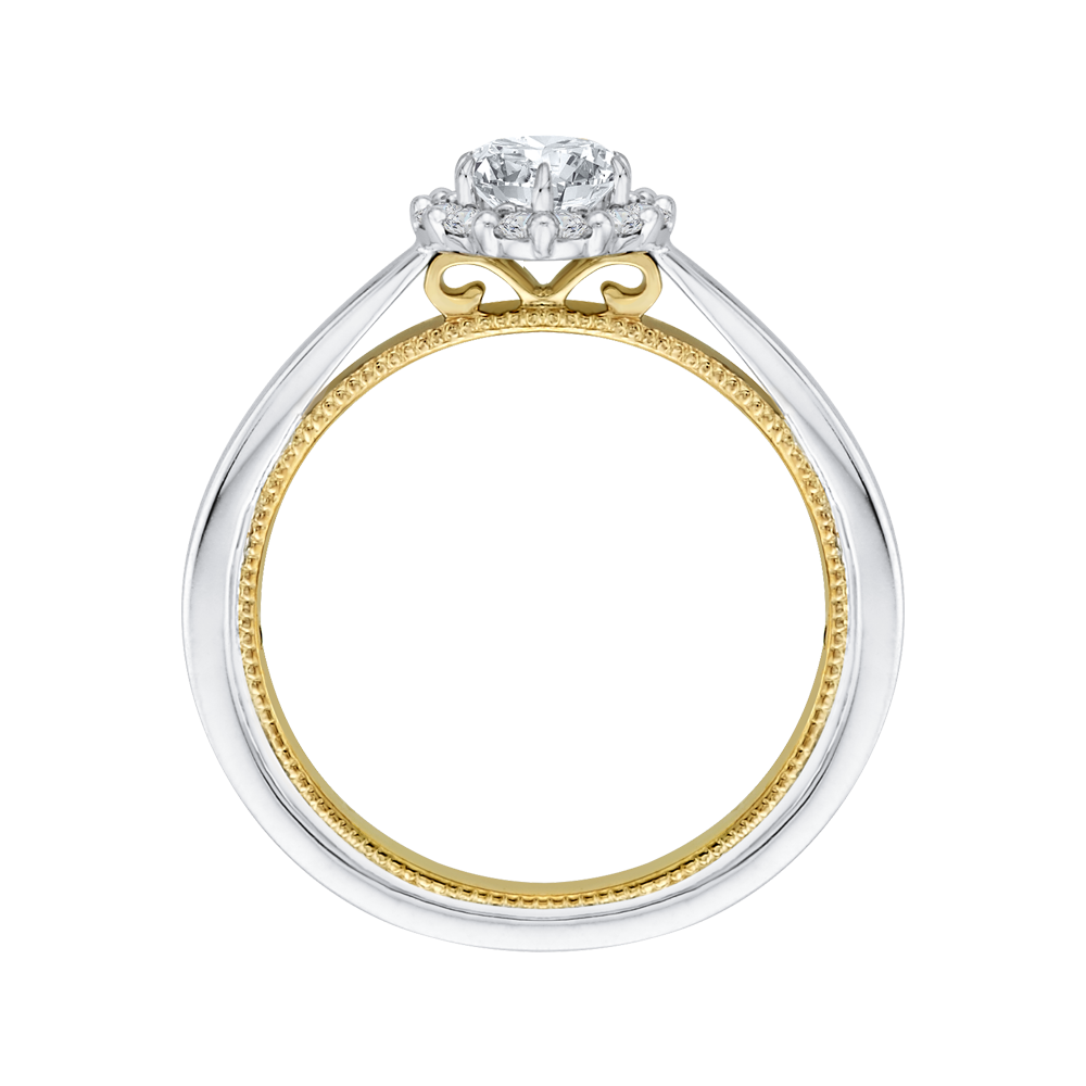 14K Two Tone Gold Round Diamond Halo Engagement Ring