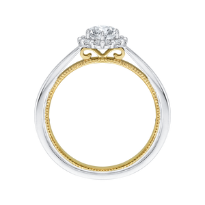 14K Two Tone Gold Round Diamond Halo Engagement Ring