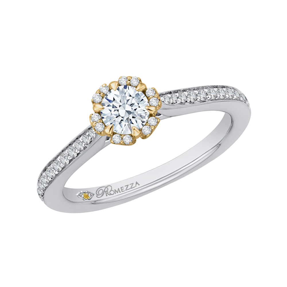 14K Two Tone Gold Round Diamond Engagement Ring