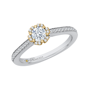 14K Two Tone Gold Round Diamond Engagement Ring