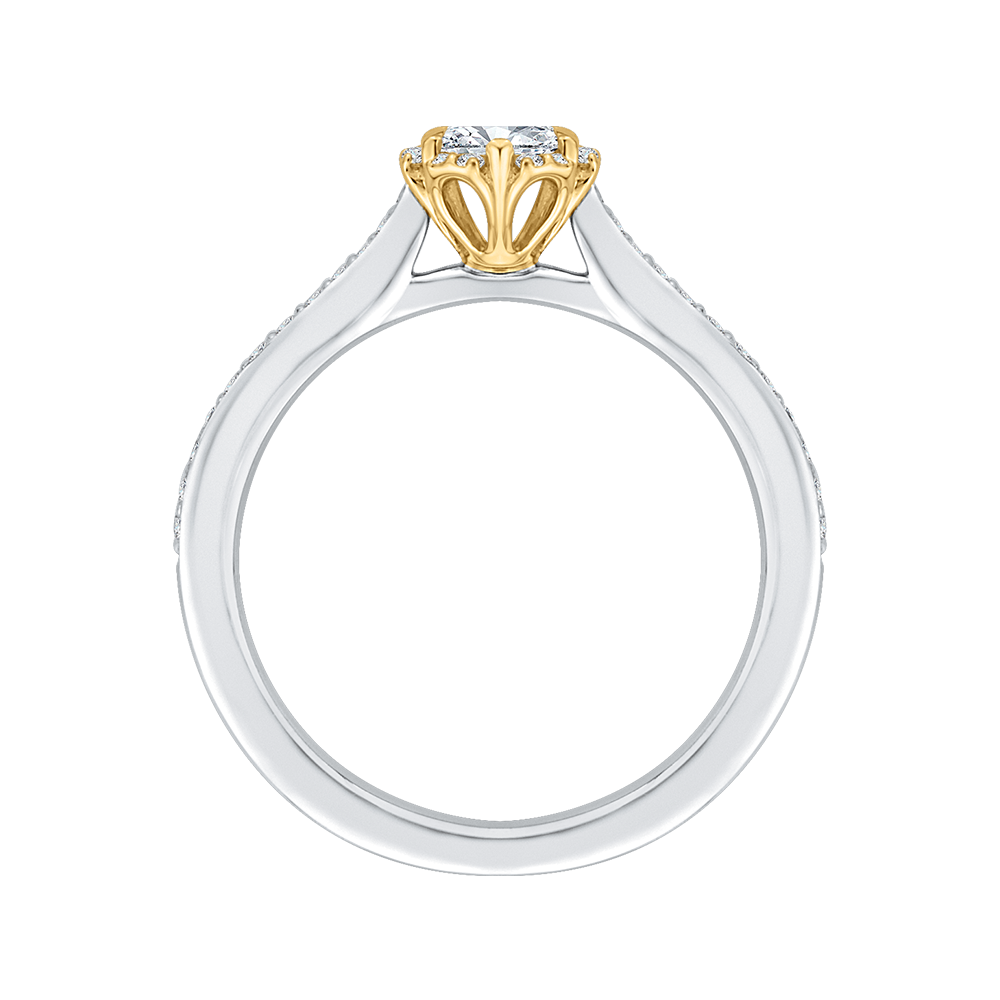 14K Two Tone Gold Round Diamond Engagement Ring