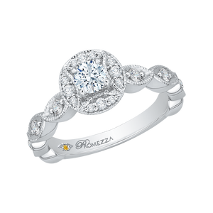 14K White Gold Round Cut Diamond Halo Engagement Ring