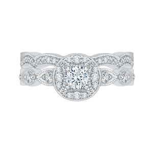 14K White Gold Round Cut Diamond Halo Engagement Ring