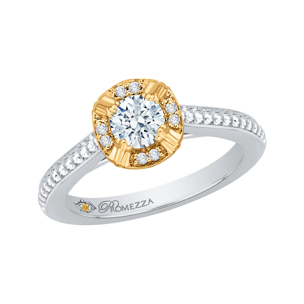 14K Two Tone Gold Round Diamond Engagement Ring