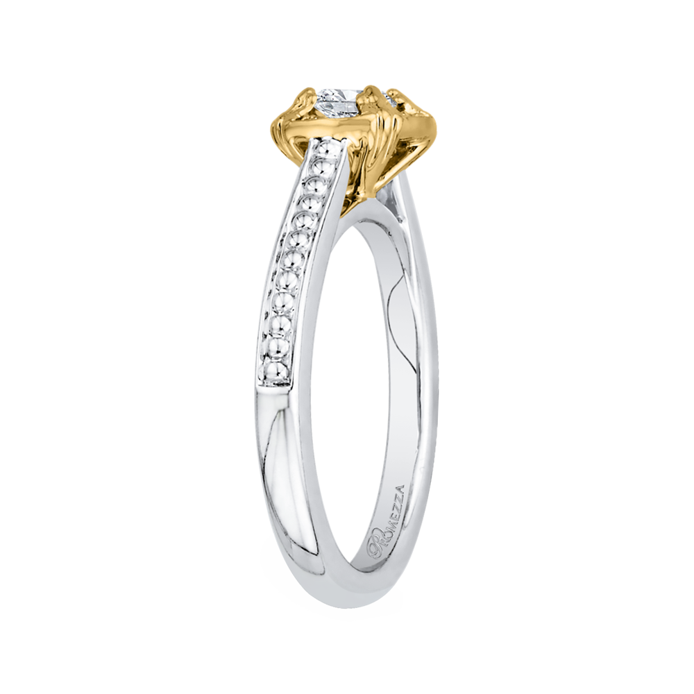 14K Two Tone Gold Round Diamond Engagement Ring