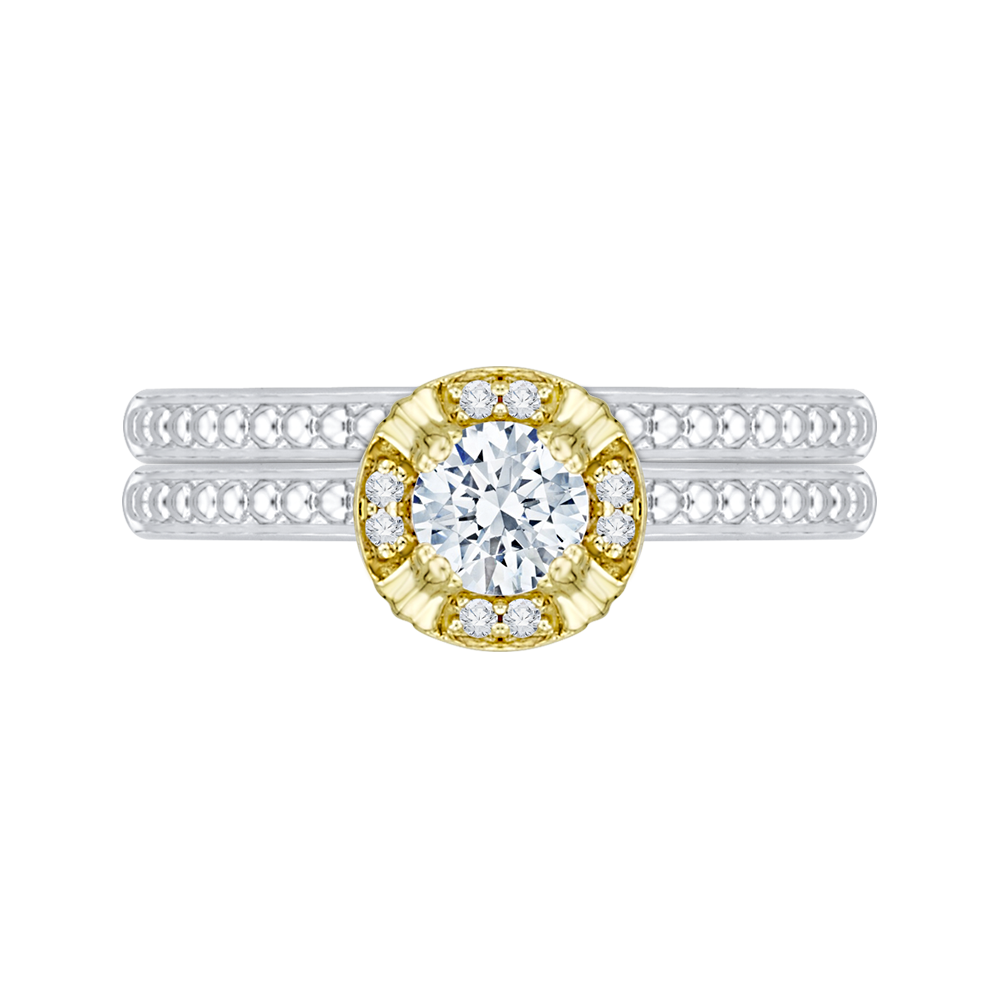 14K Two Tone Gold Round Diamond Engagement Ring