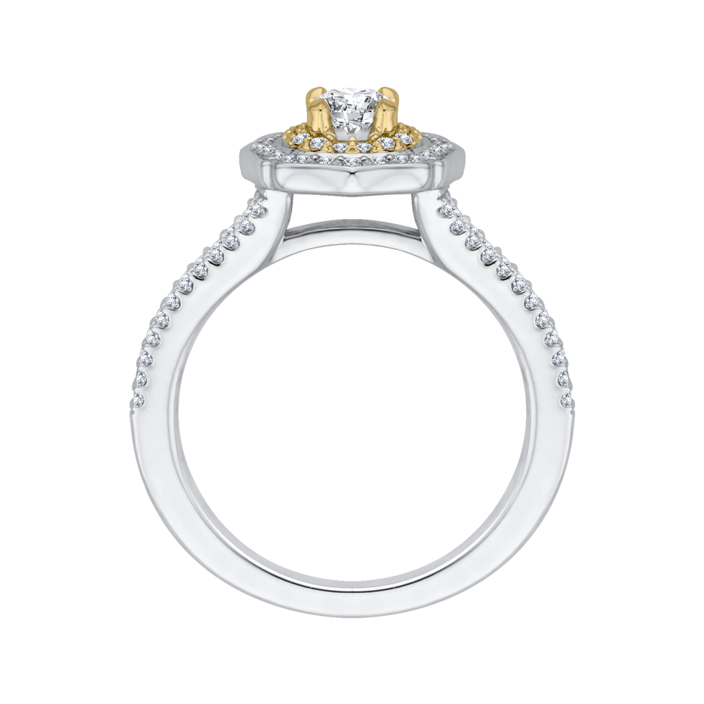 14K Two Tone Gold Round Diamond Double Halo Engagement Ring