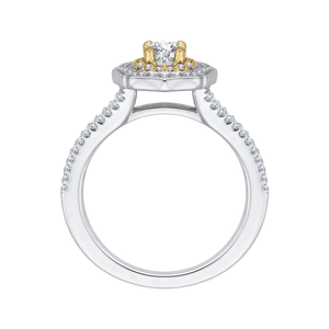 14K Two Tone Gold Round Diamond Double Halo Engagement Ring