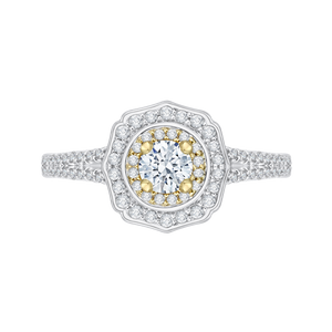 PR0085EC-44WY Bridal Jewelry Carizza White Gold Rose Gold Yellow Gold Round Diamond Double Halo Engagement Rings