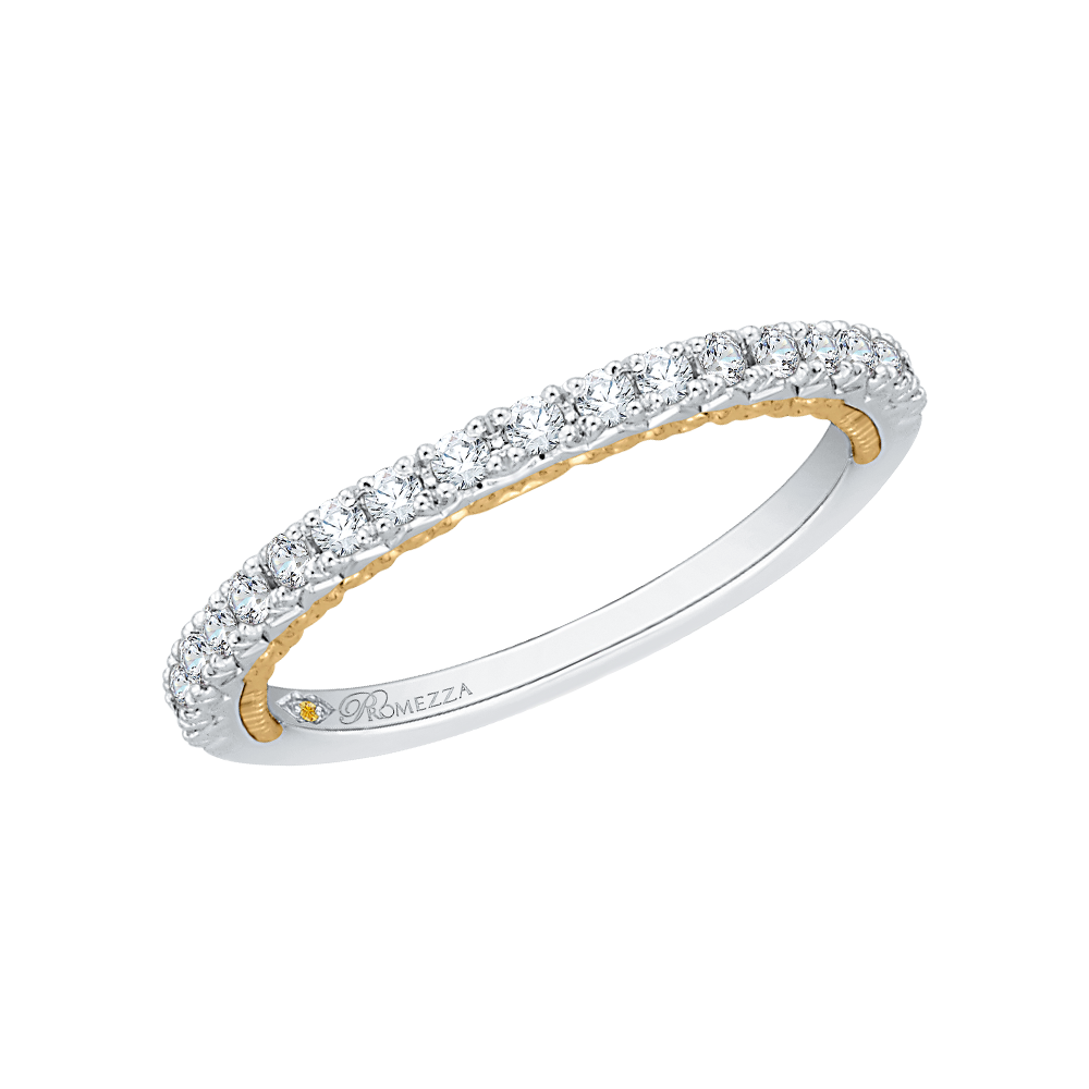 14K Two Tone Gold Round Diamond Half Eternity Wedding Band