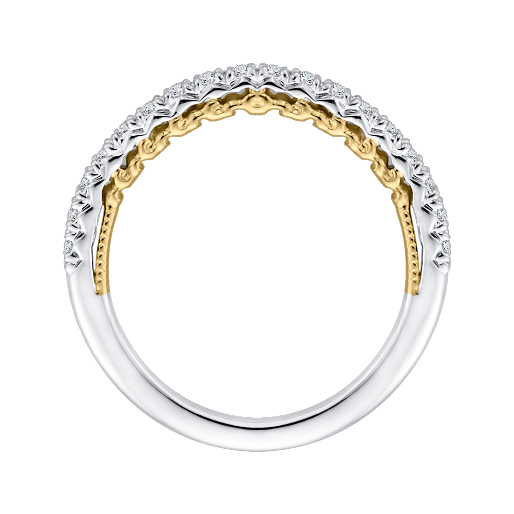 14K Two Tone Gold Round Diamond Half Eternity Wedding Band