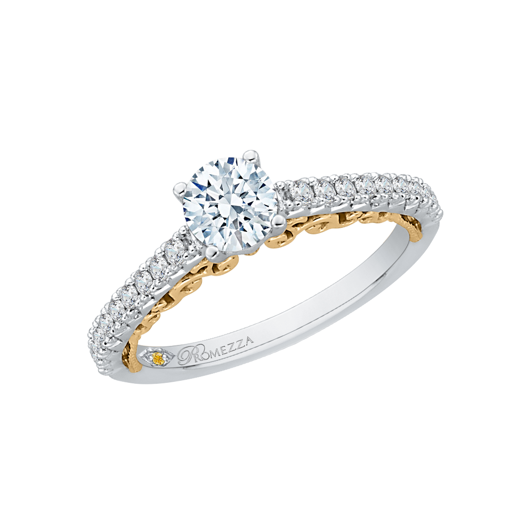 14K Two Tone Gold Round Cut Diamond Engagement Ring