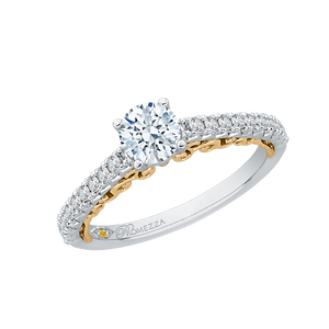 14K Two Tone Gold Round Cut Diamond Engagement Ring