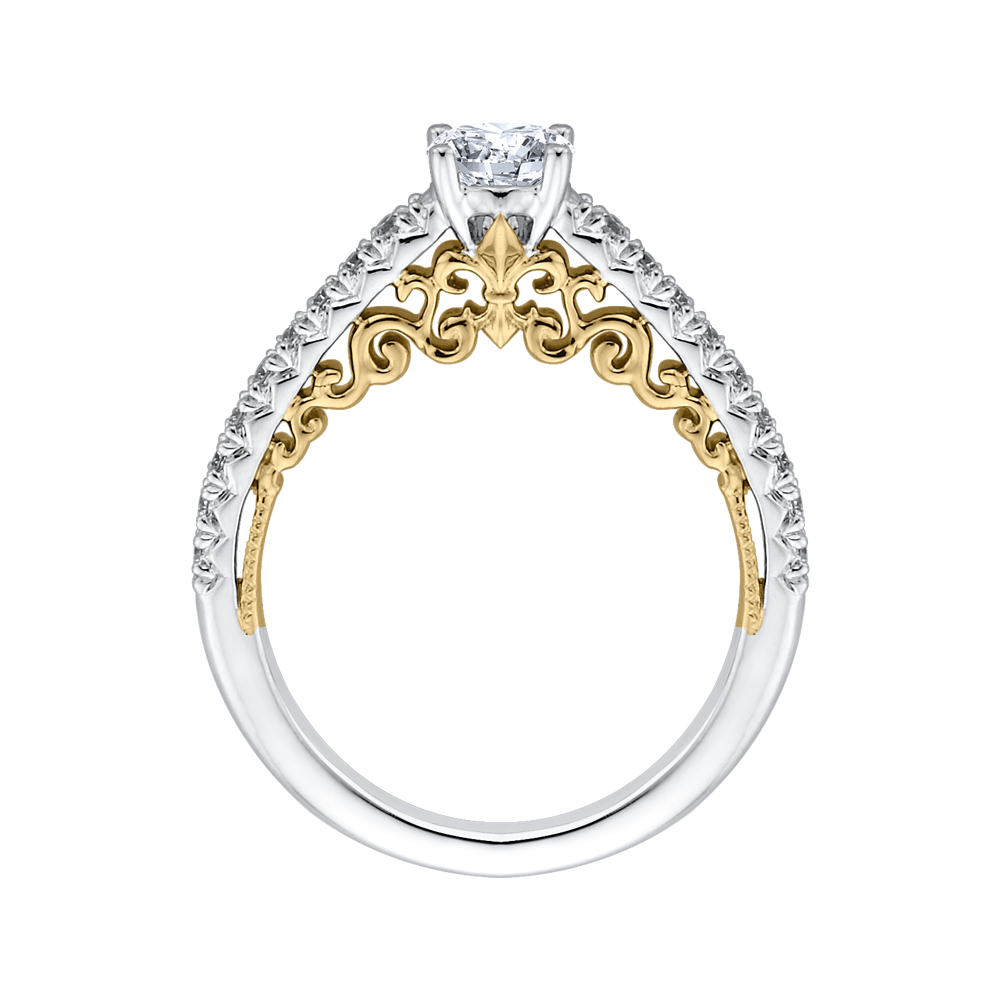 14K Two Tone Gold Round Cut Diamond Engagement Ring