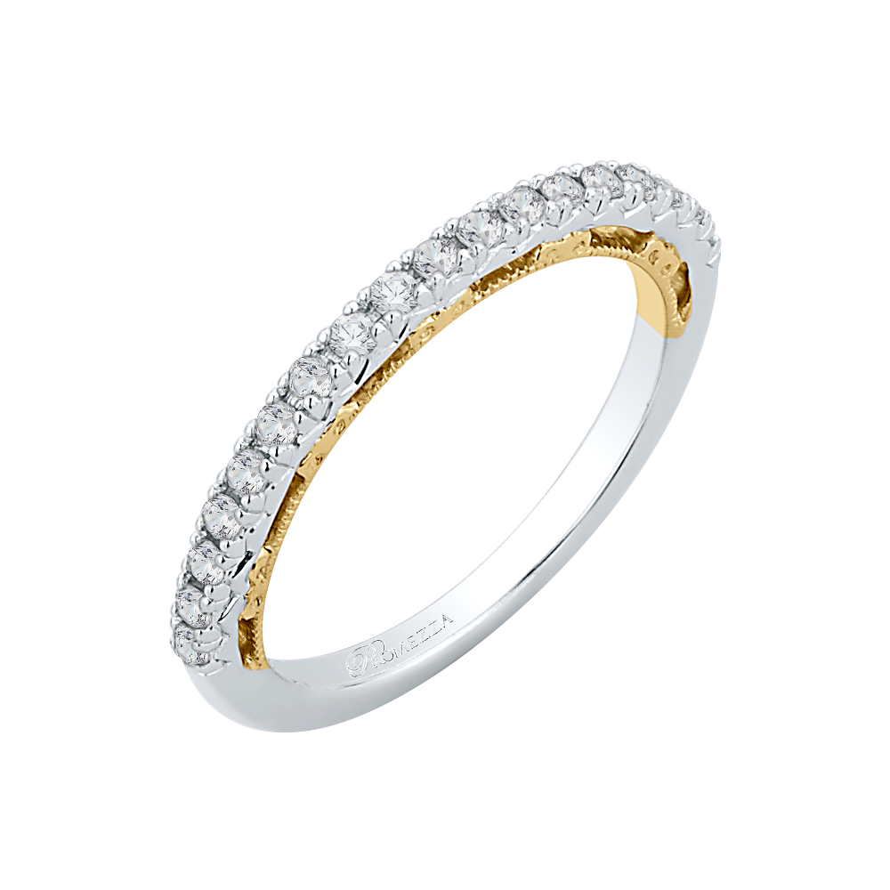 Round Diamond Half Eternity Wedding Band In 14K Two Tone Gold