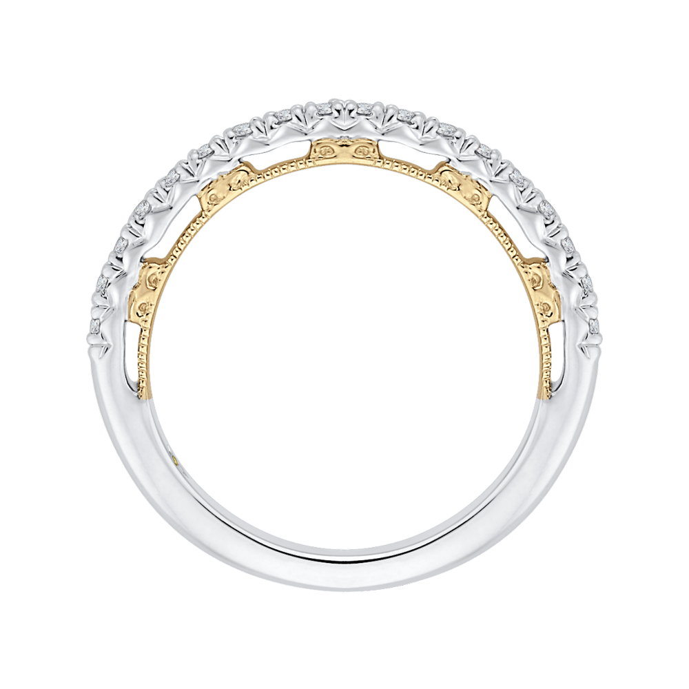 Round Diamond Half Eternity Wedding Band In 14K Two Tone Gold