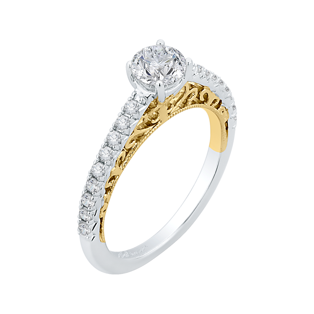 14K Two Tone Gold Round Cut Diamond Engagement Ring