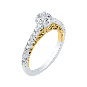 14K Two Tone Gold Round Cut Diamond Engagement Ring