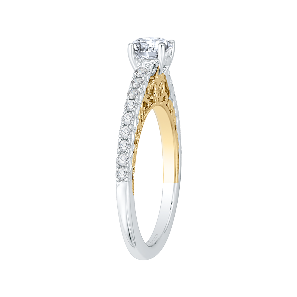 14K Two Tone Gold Round Cut Diamond Engagement Ring